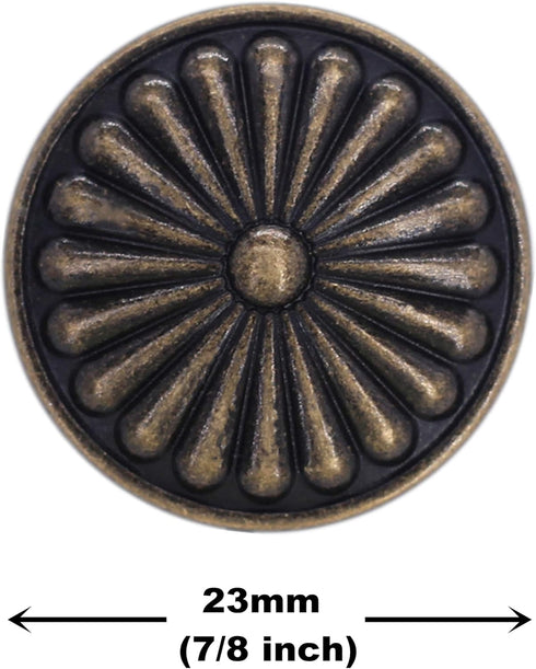 Bezelry 10 Pieces Flower Shield Metal Shank Buttons. 23mm (7/8 inch) (Antique Brass)...
