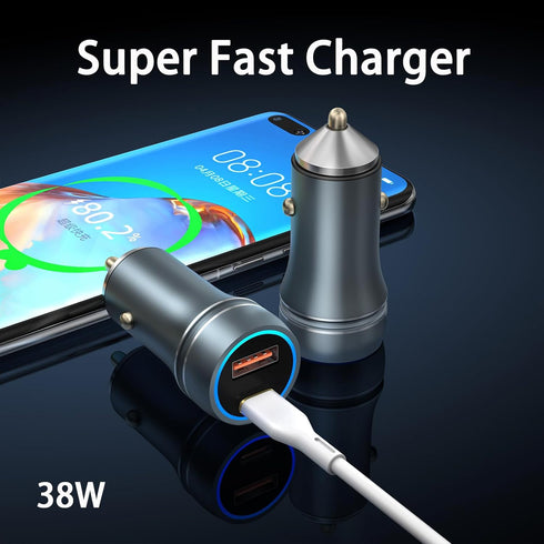 USB C Car Fast Charger Light up USB Cigarette Lighter Dual Ports Fast Charging Adapter Compatible with iPhone 14 13/ Samsung S23 S22 and More...