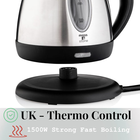 Moss & Stone 1.2L Stainless Steel Small Electric Kettle, Cordless 1500w Fast Boiling Pot, Portable Hot Water Electric Tea Kettle With Boil Dry Pro...