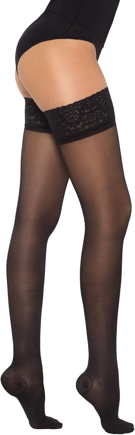 Healthweir Sheer Compression Thigh High Stockings for Women 15–20 mmHg – Medical Support Hose with Lace Silicone Band, Closed Toe – Varicose Veins...
