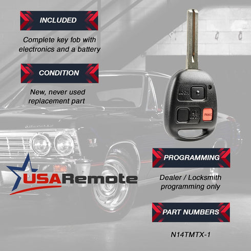 Car Key Fob Keyless Entry Remote fits 1999 2000 2001 2002 2003 RX300 (N14TMTX-1)...