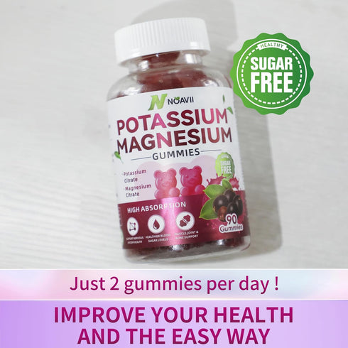 Potassium Magnesium Gummies, New Formula Calm Magnesium Glycinate Gummies, Chewable Gummy Supplements for Leg Cramps & Muscle, Elderberry Flavor 9...