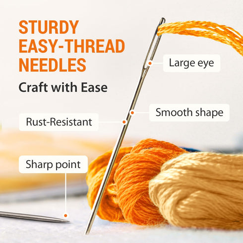 VONEEDL 60 PCS Large Eye Sharp Needles - Easy to Thread Big Eye Sewing Needles, Embroidery Needles (6 Sizes)...