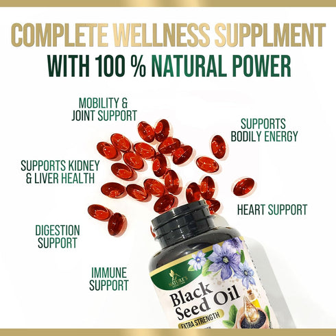 Black Seed Oil Softgels 1000mg - Premium Nigella Sativa Blackseed, Pure Natural Black Cumin Seed Oil & Antioxidant for Skin & Immune Support - Non...