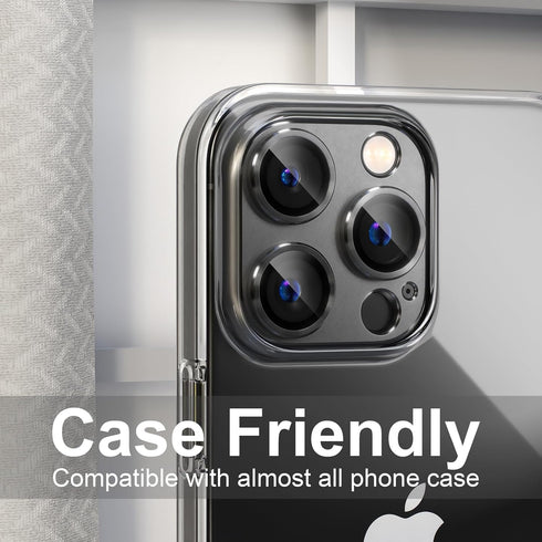 beuxece for iPhone 15 Pro/iPhone 15 Pro Max Camera Lens Protector, Metal Camera Screen Protector Cover Accessories, Case Friendly, HD Tempered Gla...