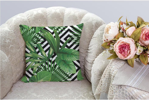 HGOD DESIGNS Palm Pillow Case, Summer Exotic Jungle Plant Tropical Palm Leaves on The Geometric Cotton Linen Cushion Cover Square Standard Home De...