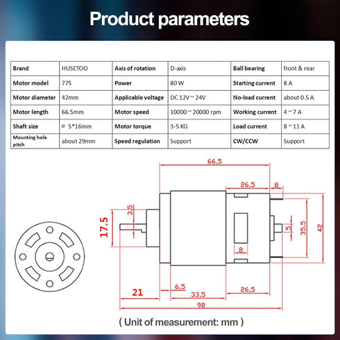 775 DC Motor 12v DC Motor High Torque DC Motor Max 20000 RPM Dual Ball Bearings Quiet Power Wheels Motor Upgrade DC Motor?with Bracket? (D Shaft M...