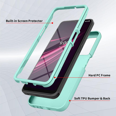 Design Heavy Duty Case for T-mobile Revvl V+ Plus 5G Case with Built-in Screen Protector Dual-Layer PC Silicone Shockproof Protective Cover (Green...