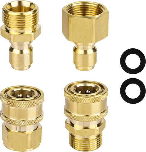 4pcs M22-15mm to 3/8in Pressure Washer Adapter Set, Power Washer Adapter to 3/8in Fast Connect & Quick Disconnect Pressure Washer Fast Connect Kit...