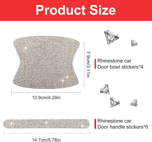 BOHISEN 10pcs Car Rhinestone Bling Door Handle Reflective Trim Stickers Universal Side Rear View Mirror Safety Scratch Resistant Protector Cover f...