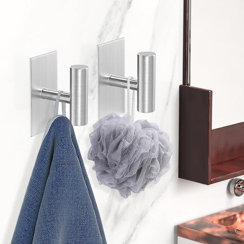 WUIVIUT Adhesive Towel Hooks for Bathroom Wall, Heavy Duty Wall Hooks for Hanging Coat Robe Clothes Bags Sponges for Bathroom Bedroom Kitchen Hote...