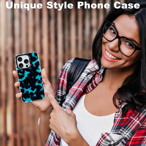 Compatible with iPhone 13/14/15 Case, Blue Leopard Print for Girl Women Men, TPU Bumper Clear Phone Case Cover Designed for iPhone 13/14/15 6.1 In...