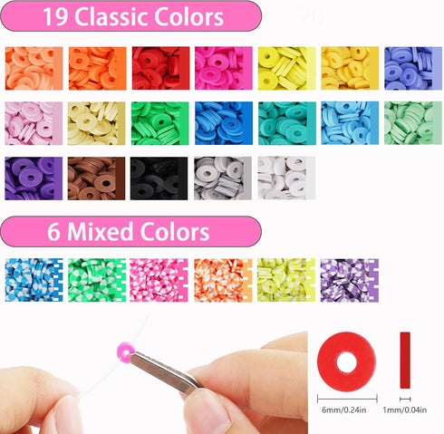 LZOUOWO 6100 Polymer Clay Beads for Bracelets Making Aesthetic Kit 24 Colors Flat Heishi Beads for Jewelry Making DIY Set with Letter Beads, Smile...