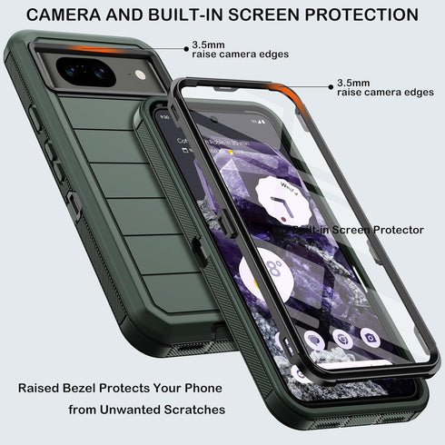 for Google Pixel 8 Case with Belt Clip Holster & Kickstand,Built-in Screen Protector,Heavy Duty Shockproof Drop Protection Military Grade Rugged D...