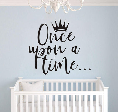 Once Upon a time with Crown Wall Sticker Art Vinyl Home Quote Decals for Kids Girl Princess Room Nursery Decoration House Interior Design YMX38 (B...