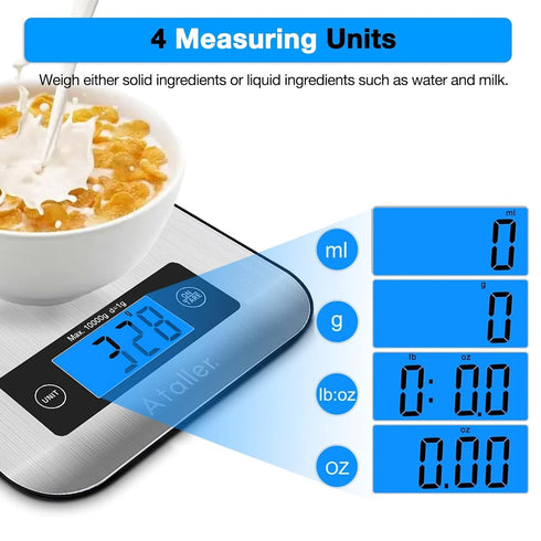 Ataller Digital Kitchen Scales, 304 Stainless Steel Food Scales, Professional Food Weighing Scales with Large LCD Display, Incredible Precision up...