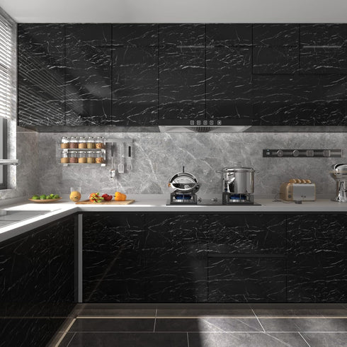 Glossy Black Marble Contact Paper 15.7 x 78.7 Inches Peel and Stick Wallpaper Vinyl Film Self Adhesive Removable Waterproof Wall Paper for Counter...