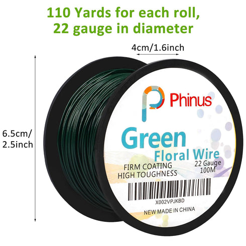Floral Wire, 110 Yards 22 Gauge Green Florist Wires, Flexible Green Wire Paddle Wires for Crafts, Christmas Wreaths Tree, Garland and Floral Flowe...