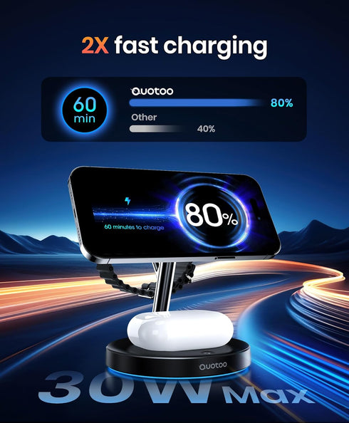 2024 Version 3 in 1 30W Supper Fast Wireless Charging Station for iPhone Apple Watch AirPods, Magnetic Charger Stand Dock Multiple Devices for 15/...