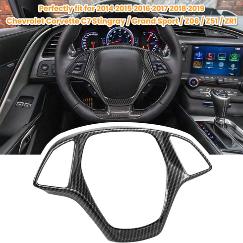 Carbon Fiber Look Steering Wheel Cover Molding Cover Trim For Chevrolet Corvette C7 Z06 Z51 ZR1 Stingray Grand Sport 2014 2015 2016 2017 2018 2019...