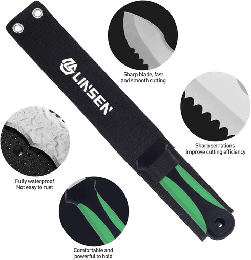 Stainless Steel Garden Knife with 7.8" Blade, Double Side Utility Sod Cutter Lawn Repair Garden Knife with Nylon Sheath (green)...