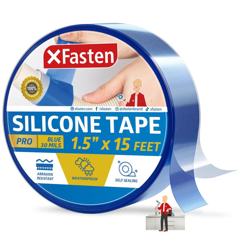 XFasten Self-fusing Silicone Tape Pro, Blue, 1.5-Inch x 15-Feet, 30mils Extreme Silicone Pipe Fix Tape for Leak Drain Pipes, Tool Grip, Electrical...