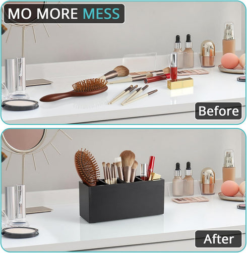 Pencil Pen Holder for Desk, Wooden Office Desk Organizers and Accessories with 4 Slots for Countertop, Makeup Brush Holder Organizer for Bathroom ...