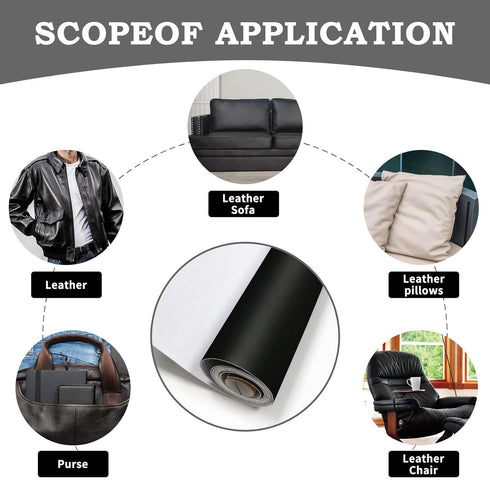 Leather Repair Tape Self-Adhesive Leather Repair Patch for Couch Furniture Sofas Car Seats Advanced PU Vinyl Leather Repair Kit (Black, 17X79 inch...