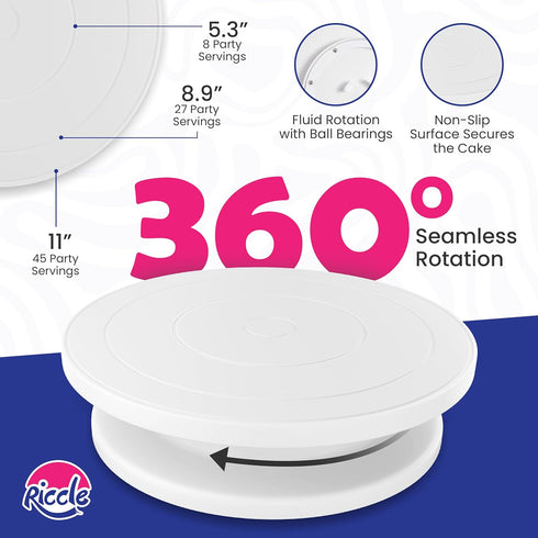 Riccle 94 pcs Cake Decorating Kit with Cake Turntable - Includes 50pcs 16 Inch Disposable + 2 Reusable Piping Bags and Tips Set, 24 Icing Piping T...