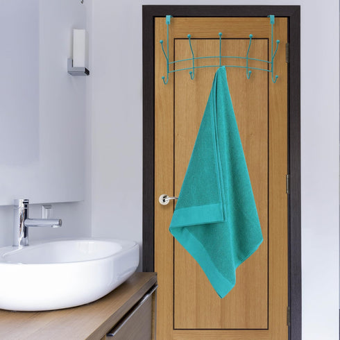 Home Basics Over The Door Clothes Hanger and Towel Rack with 5 Hooks Curved Arc Design | Durable Steel Material | Soft Sculpted Hooks with Balled ...