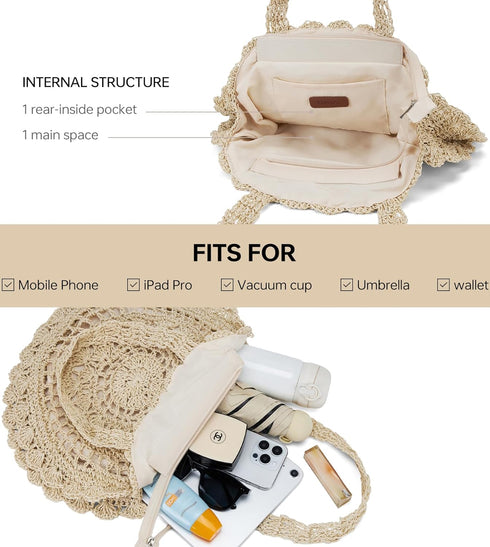 Raffia Bag Straw Bags for Women Large Beach Tote Woven Straw Clutch Summer Bag Tote Bag for Women Rattan Wicker Purse Handbag...