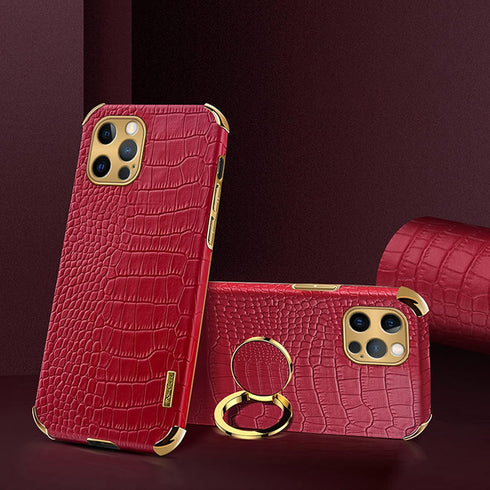 aowner Compatible with iPhone 12 Pro Max Ring Holder Case Luxury Crocodile Cover Gold Edge 360 Degree Rotation Stand for Women Girls Slim Leather ...