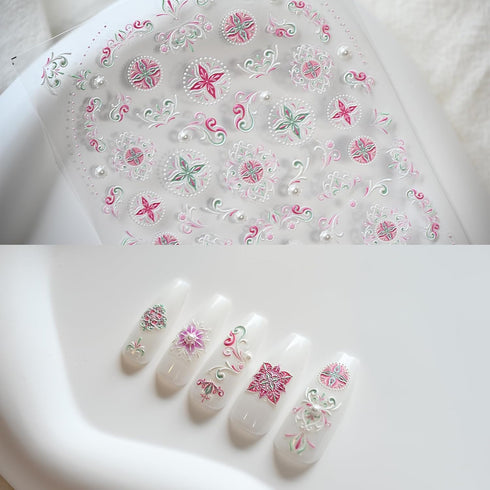 Bohemian Totem Colorful Nail Art Stickers 5D Embossed Nail Decals for Nail Art Design Self-Adhesive Nail Accessories for Women Nail Art Supplies 3...