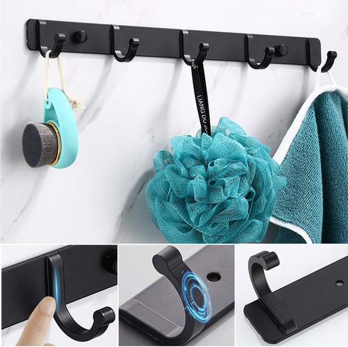Wall Hooks Racks Stainless Steel Haning Row Hooks for Coat Hat Towel Purse Robes Mudroom Bathroom Entryway (Black, 2 Packs)...