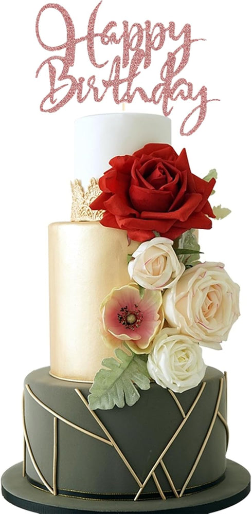 Rose Gold Birthday Cake Topper Happy Birthday Cake Toppers Women Girl Princess Birthday Party Cake Decorations Letters Flags Banner Birthday Gifts...