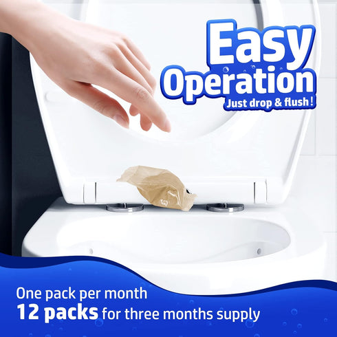 Vacplus Septic Tank Treatment - 12 Packs for 1-Year Supply, Flushable & Dissolvable Septic Tank Treatment Packets with Easy Operation, Biodegradab...