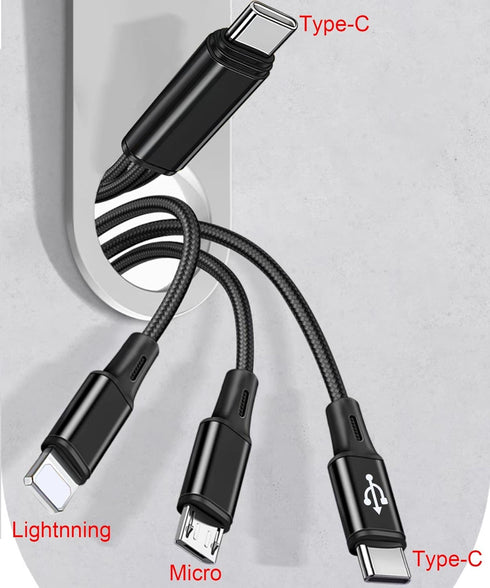 4FT Multi Splitter Charging Cable,3 in 1 Multi Charging Cable Black Nylon Cord,USB C to Lightnning + USB-C + Micro Port for Apple i-Phone 14/13,iP...
