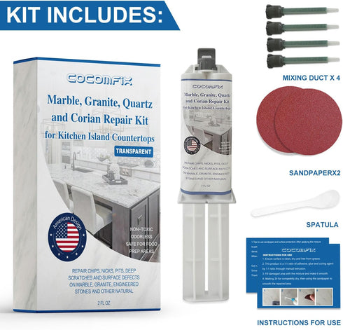 Quartz Countertop Chip Repair Kit. Marble and Granite Repair Kit.(Transparent) - Quickly Repair Countertop Chips and Cracks & Scratches. for Quart...