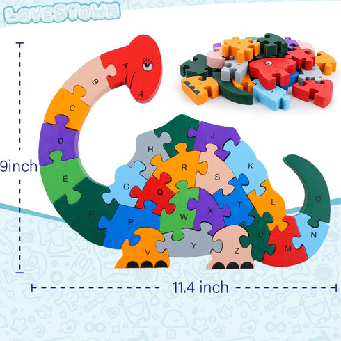 LovesTown Animal Wooden Puzzle, Alphabet Jigsaw Puzzle Alphabet Building Blocks Wooden Dinosaur Letters Numbers Block Toys for Kids Toys Preschool...