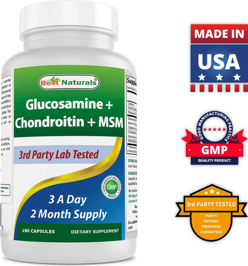 Best Naturals Glucosamine Chondroitin and MSM (Non-GMO) - Promotes Joint Health - 180 Count...