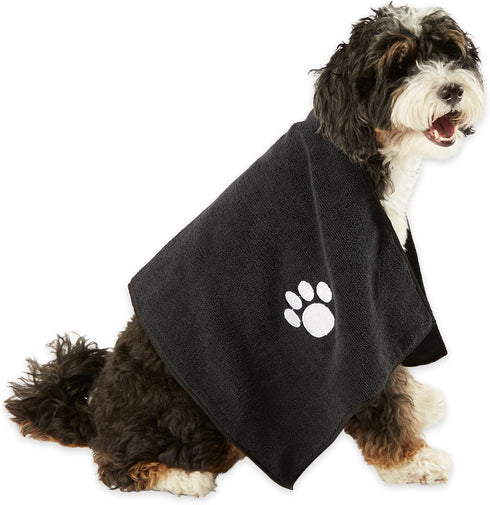 Bone Dry Pet Grooming Towel Collection Embroidered Absorbent Microfiber Drying Set, 15x30, Black, 3 Count...
