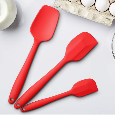 Silicone Spatula 3-piece Set, Ergonomic Handle High Heat-Resistant Spatulas, Non-stick Rubber Spatulas with Stainless Steel Core, Red...
