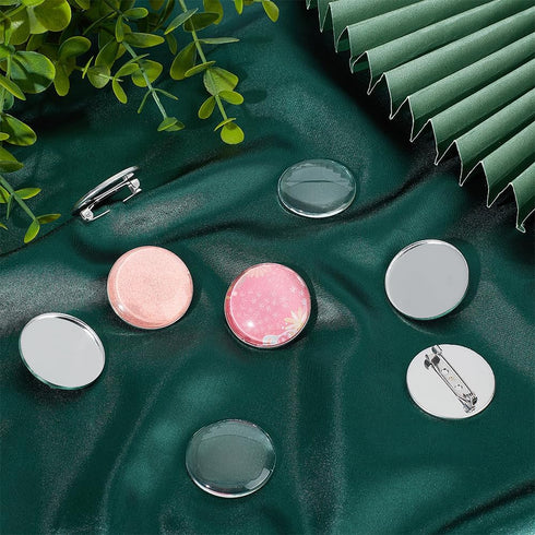 UNICRAFTALE 16 Sets 30mm Blank Dome Brooch Making Kit 304 Stainless Steel Brooch Base Settings Flat Round Brooch Pin with Glass Cabochons for Badg...