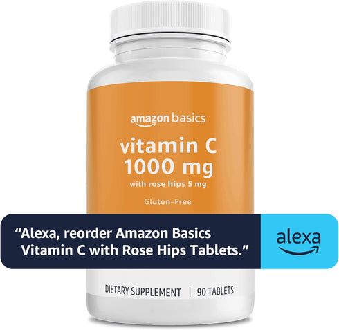 Amazon Basics Vitamin C 1000 mg with Rose Hips 5mg, 90 tablets (1 per serving), Gluten Free...