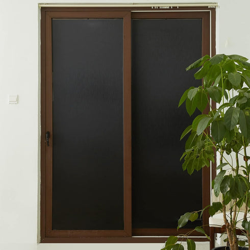 VELIMAX Total Blackout Window Film Silk Black Window Cover Decorative Window Privacy Film Removable Window Tint 100% Room Darkening Sun Blocking N...