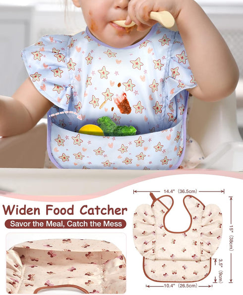 Lictin Baby Bibs for Girls Waterproof - 3 Pack Mess Proof Bib, Oil-proof Toddler Feeding Bib with Adjustable Closure, Baby Bibs for Eating 6-36 Mo...