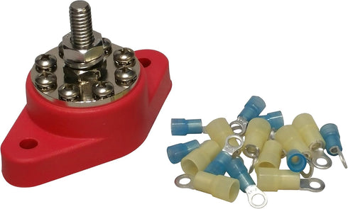 5/16" (Red) Distribution Stud Junction Post -8 Terminal Block- Buss Bar Kit...