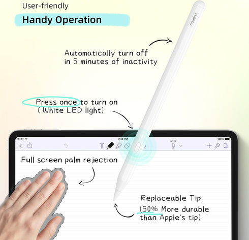 Metapen iPad Pencil A11 for iPad 10th/9th, Air 5/4/3, Quick Button & Bluetooth, Alternative for Apple Pen Pencil 1st/2nd Gen, Stylus Pen for iPad ...