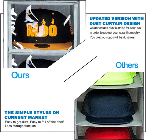 VAESIDA Hat Rack - 10 Shelf Upgraded Version Hat Organizer for Closet with Dust Shield & Side Mesh Storage Pockets - Hat Holder & Hat Racks for Ba...