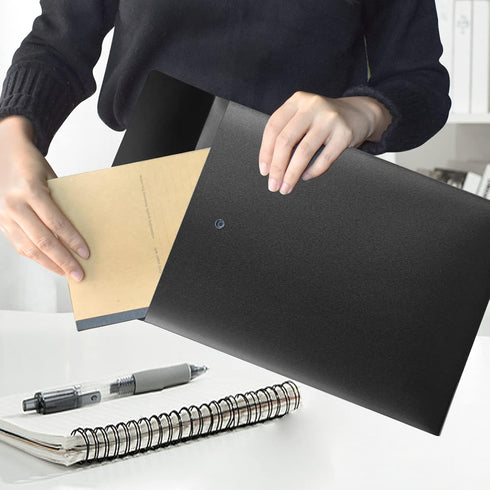 VANRA Vertical File Folders Poly Filing Envelope Plastic Project Folder with Snap Button Closure for A4 Letter Size Paper (Pack of 5, Black)...